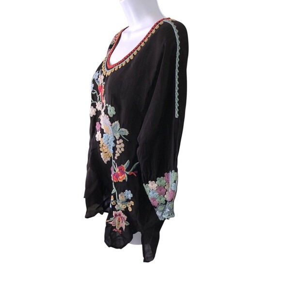 JOHNNY WAS Merielle Blouse Black Embroidered Tunic Top Size Large - Picture 2 of 15
